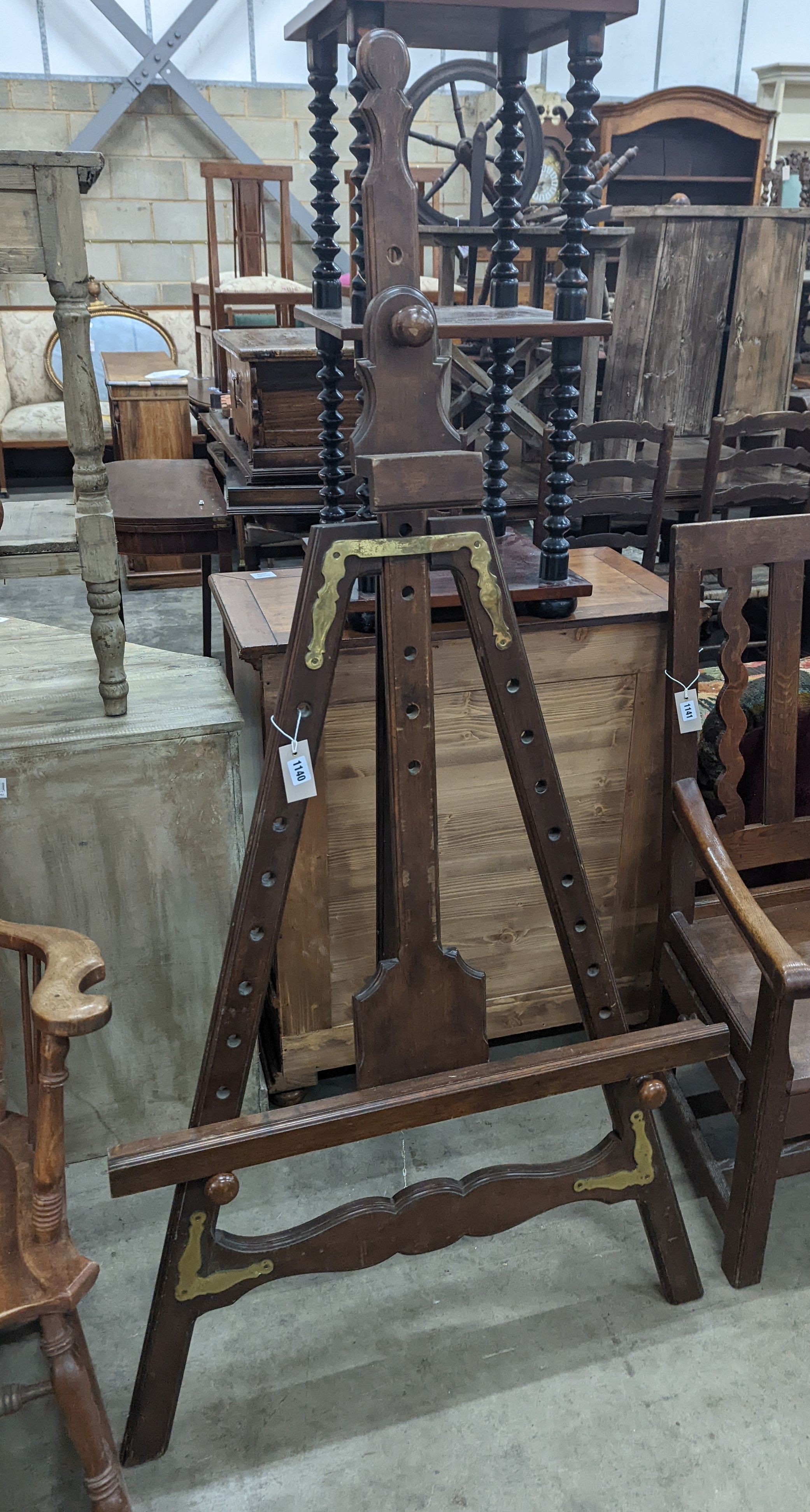 A brass mounted artist's easel, height 166cm